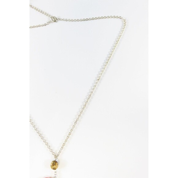 Adjustable 16 1/4" Sterling Silver Woven Gem Stone Necklace 2 1/2" Drop - Picture 7 of 9